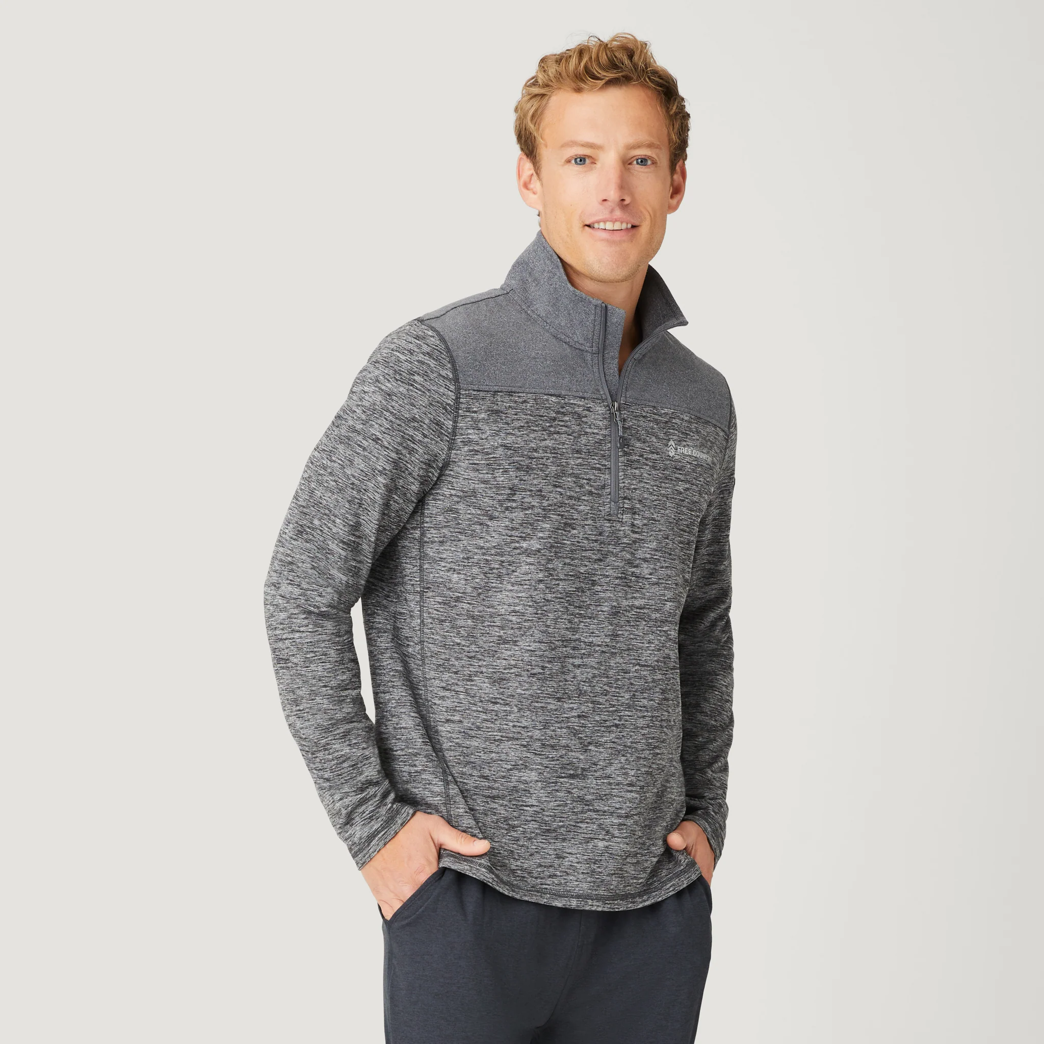 Men's Sueded Spacedye 1/2 Zip Colorblock Mock Neck Shirt - Image 12