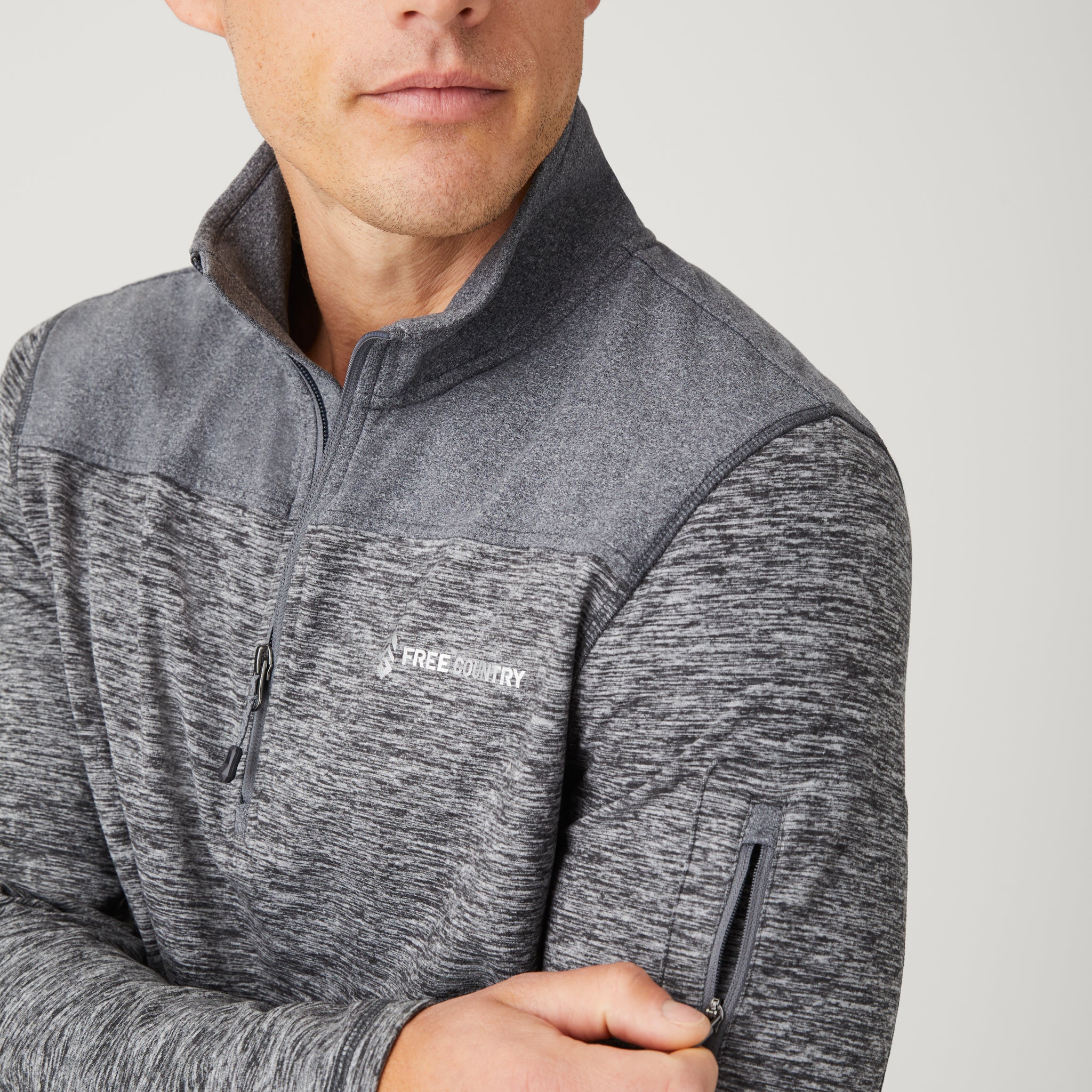 Men's Sueded Spacedye 1/2 Zip Colorblock Mock Neck Shirt - Image 14