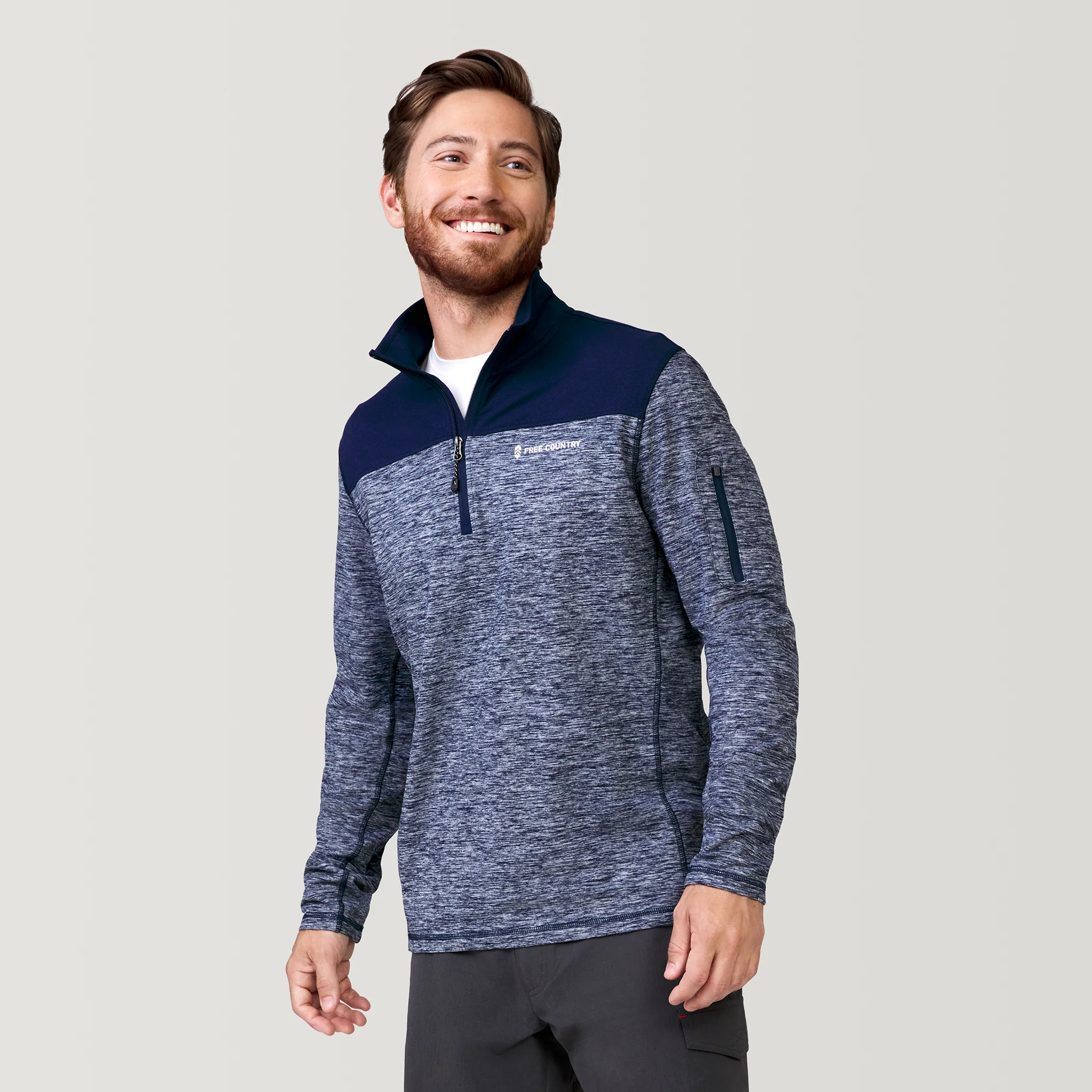 Men's Sueded Spacedye 1/2 Zip Colorblock Mock Neck Shirt - Image 16