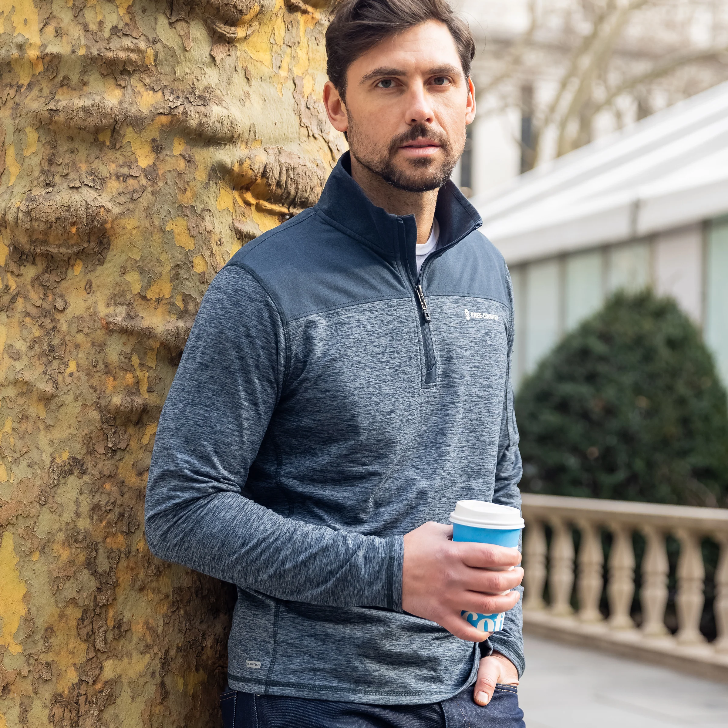 Men's Sueded Spacedye 1/2 Zip Colorblock Mock Neck Shirt - Image 7