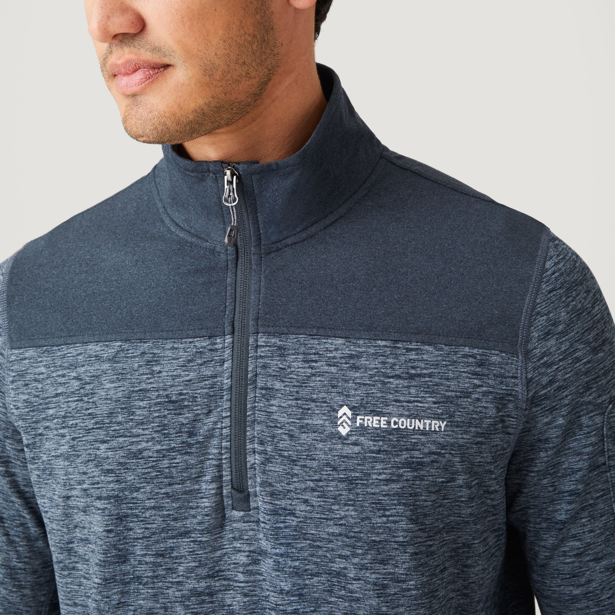 Men's Sueded Spacedye 1/2 Zip Colorblock Mock Neck Shirt - Image 8