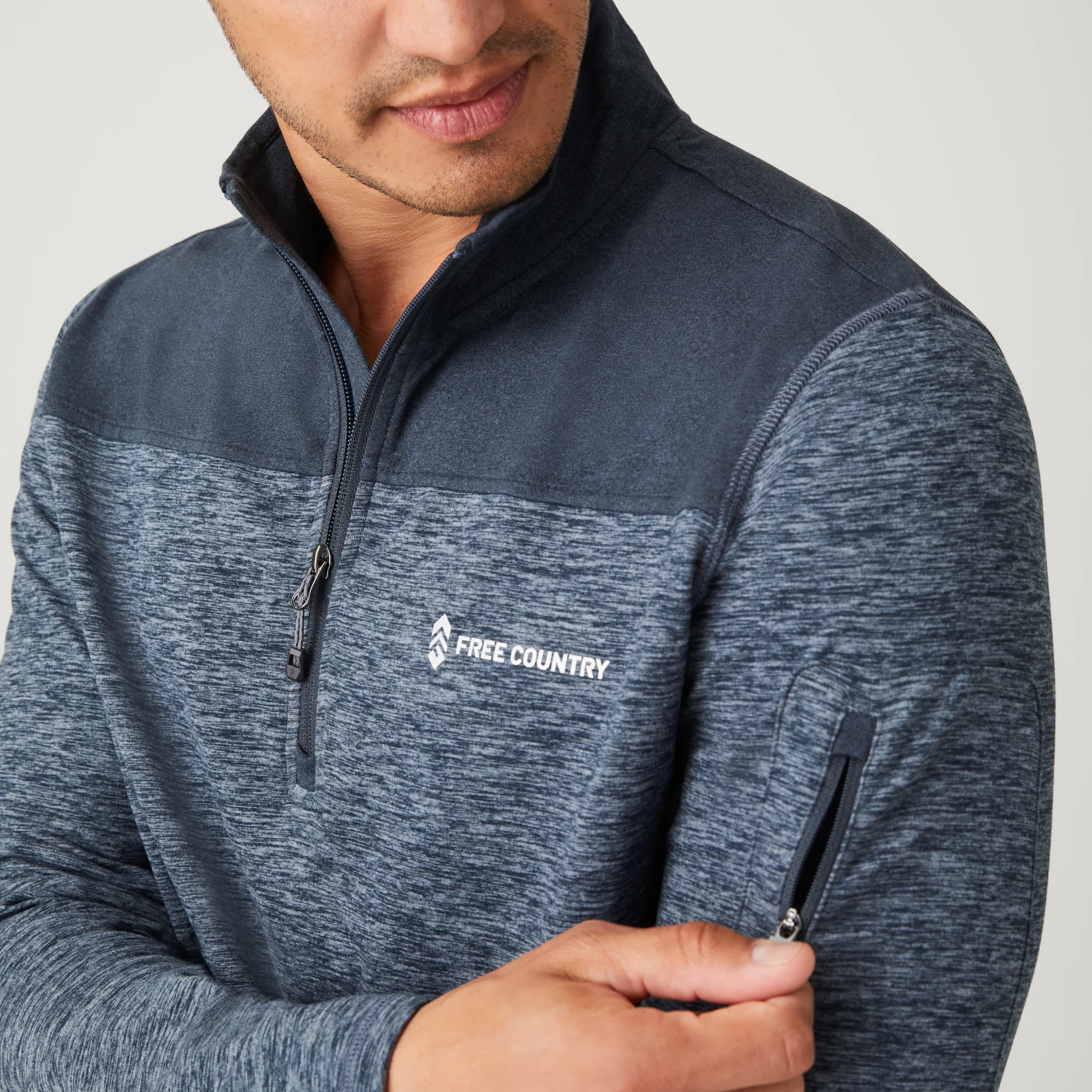 Men's Sueded Spacedye 1/2 Zip Colorblock Mock Neck Shirt - Image 9