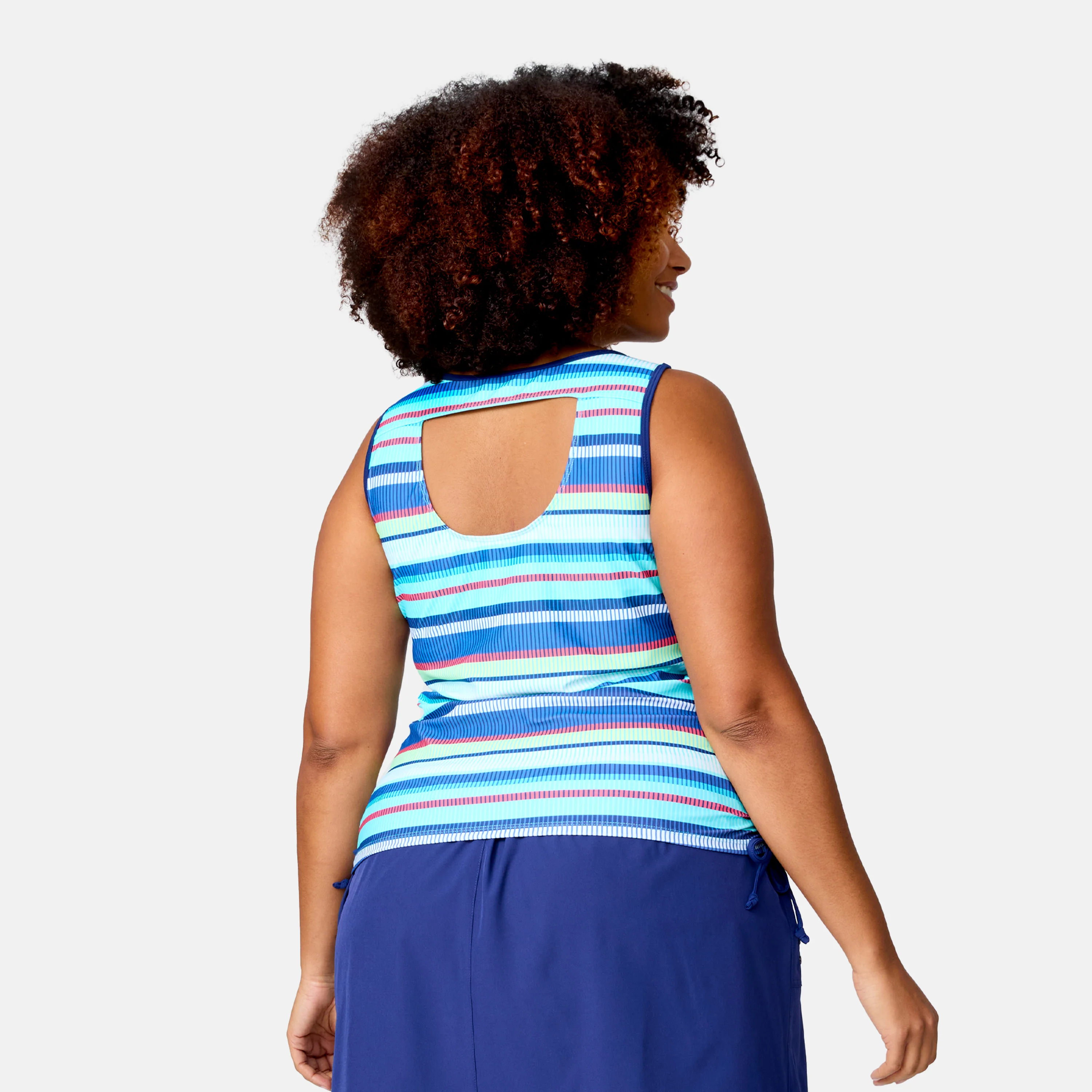 Women's Plus Size Marina Stripe Full Side Shirring Tankini Top - Image 4