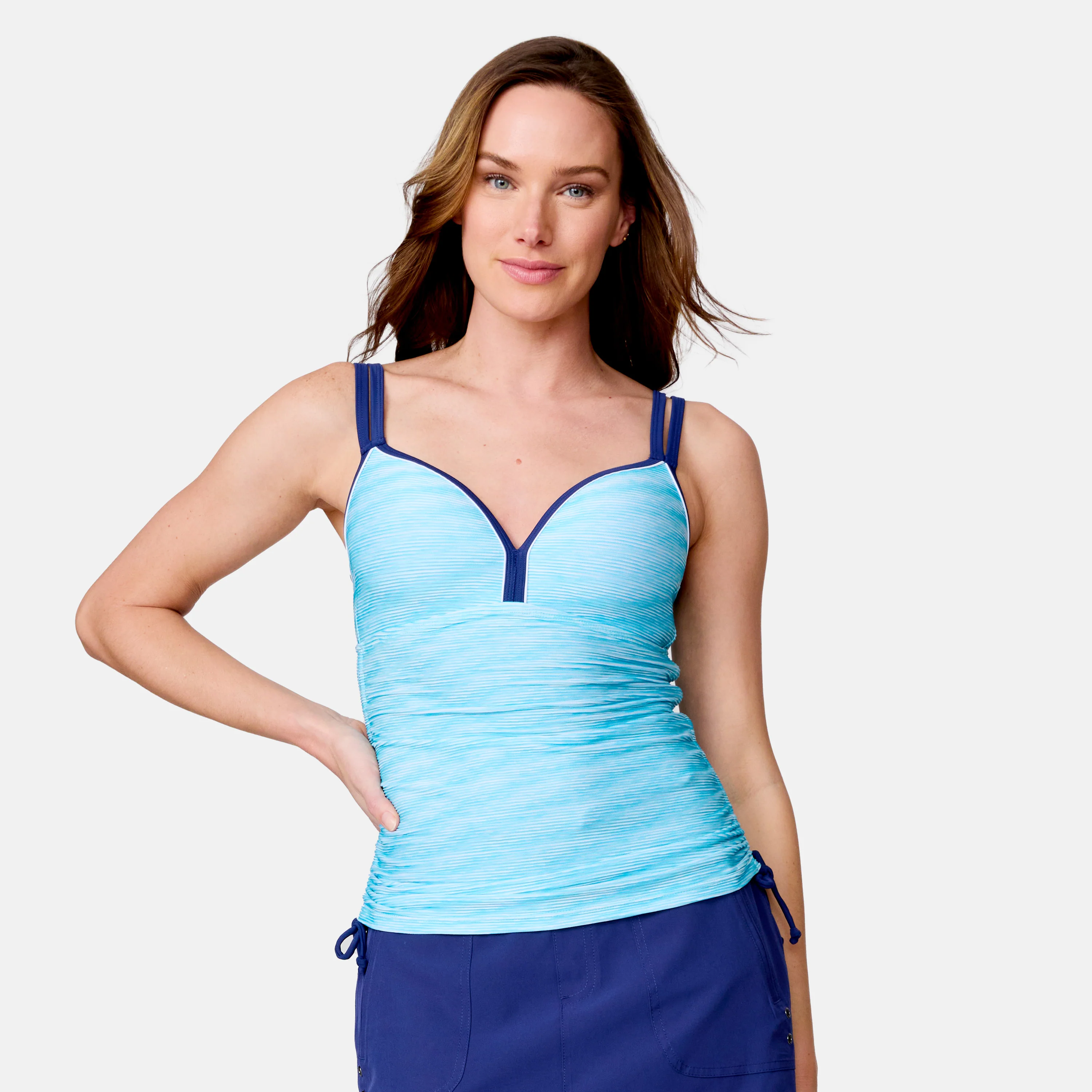 Women's Textured Stripe Double Strap Tankini Top - Image 3